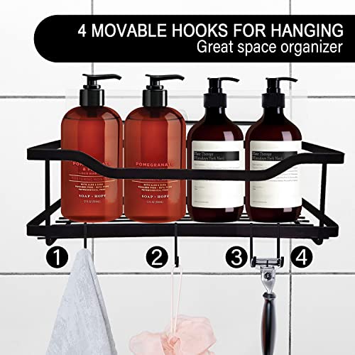 Shower Caddy Basket Shelf with Hooks, 2 Pack No Drilling Adhesive Shower Organizer Wall Mounted Rustproof Bathroom Storage Rack for Bathroom, Lavatory, Washroom, Restroom, Shower, Toilet, Kitchen