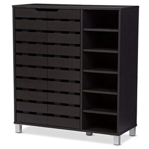 allora modern & contemporary wood 2-door shoe cabinet with open shelves, dark brown