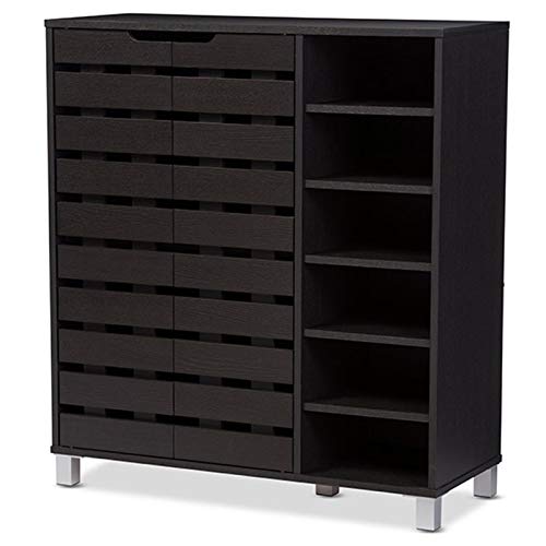 Allora Modern & Contemporary Wood 2-Door Shoe Cabinet with Open Shelves, Dark Brown