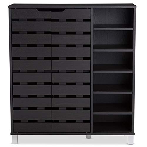 Allora Modern & Contemporary Wood 2-Door Shoe Cabinet with Open Shelves, Dark Brown