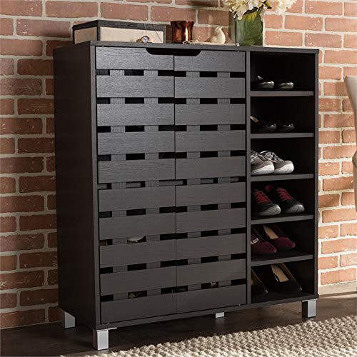 Allora Modern & Contemporary Wood 2-Door Shoe Cabinet with Open Shelves, Dark Brown