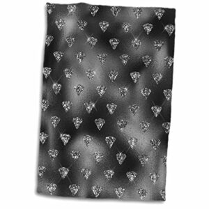 3drose towel, glam image of silver glitter image of diamonds on black pattern