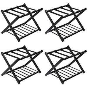 tangkula luggage rack (set of 4), folding metal suitcase luggage stand, double tiers luggage holder with shoe shelf, luggage stand for bedroom, guest room, hotel