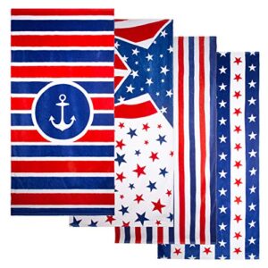 Outdoor Living Patriotic Beach Towel 4 Pack Set in Variety Stars, Stripes, Anchor, Flag