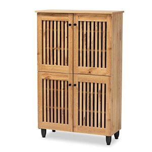 bowery hill modern oak brown finished wood 4-door shoe storage cabinet