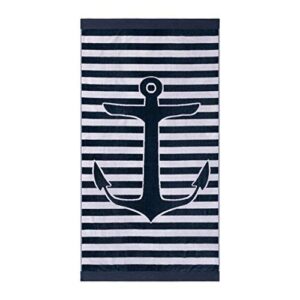 superior 100% egyptian cotton, 450 gsm, yacht club oversized beach towel (set of 2) 34”x 64”, 2-ply, high absorbency nautical striped anchor pattern