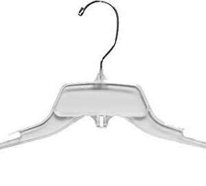Clear Plastic Top Hanger, Box of 100 Space Saving Hangers w/ Notches and 360 Degree Swivel Hook for Shirt or Dress by The Great American Hanger Company