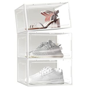 mupera X-Large Shoe Box Storage White Shoe Boxes with Lid, Clear Plastic Stackable Shoe Box Organizers, Storage Bin, Sneakers Shoe Storage Containers Shoe Holder (9 Pack)