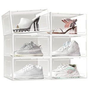 mupera X-Large Shoe Box Storage White Shoe Boxes with Lid, Clear Plastic Stackable Shoe Box Organizers, Storage Bin, Sneakers Shoe Storage Containers Shoe Holder (9 Pack)