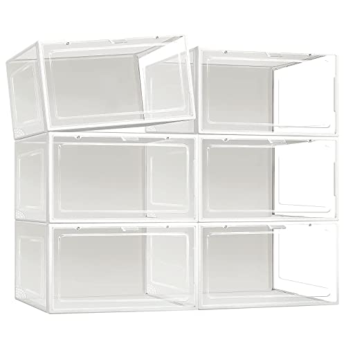 mupera X-Large Shoe Box Storage White Shoe Boxes with Lid, Clear Plastic Stackable Shoe Box Organizers, Storage Bin, Sneakers Shoe Storage Containers Shoe Holder (9 Pack)