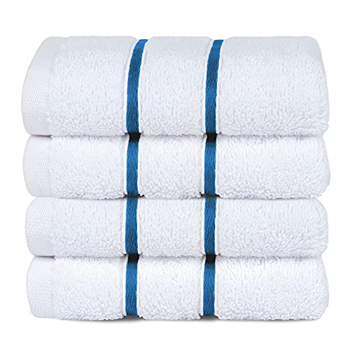 Dorlion Towels 4 Packed White Washcloth Set, 100% Turkish Cotton Washcloths Washrags, Small Hand Face Towels for Bathroom and Kitchen, Navy Blue