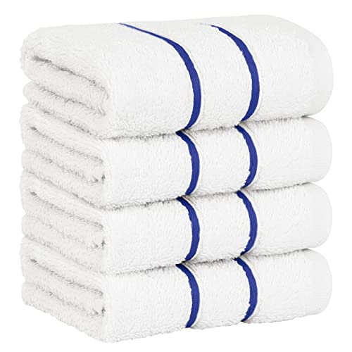 Dorlion Towels 4 Packed White Washcloth Set, 100% Turkish Cotton Washcloths Washrags, Small Hand Face Towels for Bathroom and Kitchen, Navy Blue