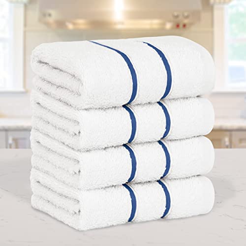 Dorlion Towels 4 Packed White Washcloth Set, 100% Turkish Cotton Washcloths Washrags, Small Hand Face Towels for Bathroom and Kitchen, Navy Blue