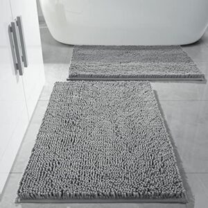 yimobra 2 piece bathroom rugs set, luxury chenille bath rug mat, soft absorbent plush bath mat, non skid washable bathroom floor mat (31.5 x 19.8 + 24 x 17 inches, grey)