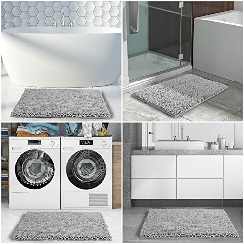 Yimobra 2 Piece Bathroom Rugs Set, Luxury Chenille Bath Rug Mat, Soft Absorbent Plush Bath Mat, Non Skid Washable Bathroom Floor Mat (31.5 x 19.8 + 24 x 17 Inches, Grey)