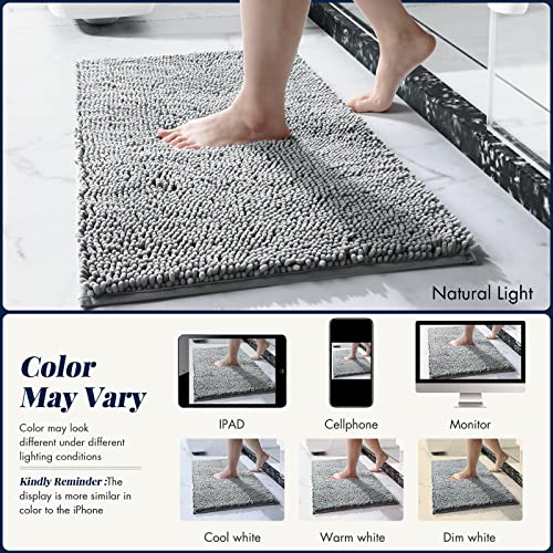 Yimobra 2 Piece Bathroom Rugs Set, Luxury Chenille Bath Rug Mat, Soft Absorbent Plush Bath Mat, Non Skid Washable Bathroom Floor Mat (31.5 x 19.8 + 24 x 17 Inches, Grey)