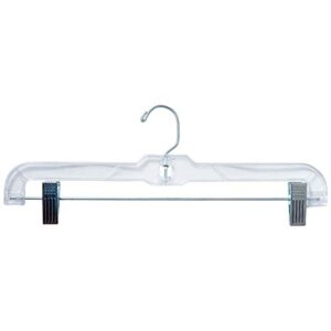 nahanco 600rc plastic skirt/pant hanger with short metal swivel hook and pinch clips, heavy weight, 14", clear (pack of 100)