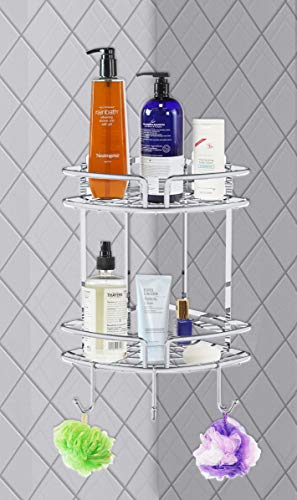 Simple Houseware 2-Tier Bathroom Corner Shower Caddy Organizer with Adhesive Wall Mount, Chrome