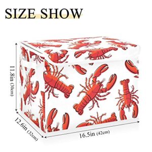 Krafig Cartoon Colorful Animal Lobster Foldable Storage Box Large Cube Organizer Bins Containers Baskets with Lids Handles for Closet Organization, Shelves, Clothes, Toys