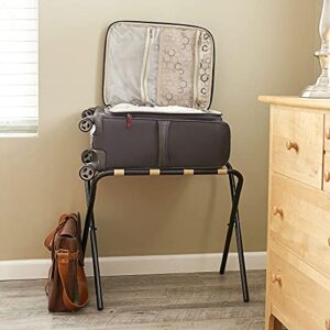 Household Essentials 2126-1 Folding Luggage Rack | Black Frame with Khaki Straps