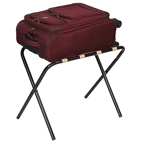 Household Essentials 2126-1 Folding Luggage Rack | Black Frame with Khaki Straps