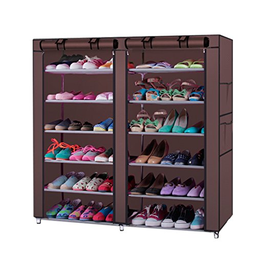 Dogdong 6-Row 2-Line 12 Lattices Non-Woven Fabric Shoe Rack Coffee