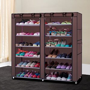 Dogdong 6-Row 2-Line 12 Lattices Non-Woven Fabric Shoe Rack Coffee