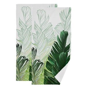 susiyo hand towel for bathroom set of 2 absorbent face towel for hotel gym guest home decorative, 28x14in (green palm tree leaves)
