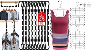 24 pack hangers space saving magic sturdy closet hangers + 2 pcs tank top hangers space saving bra organizer 360° rotating hook foldable college dorm room essentials camisoles bras belts silver, black
