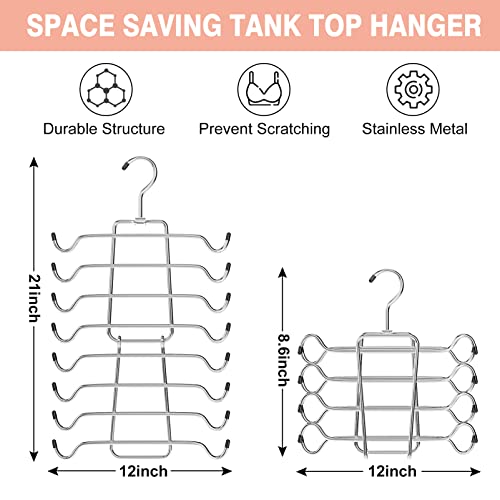 24 Pack Hangers Space Saving Magic Sturdy Closet Hangers + 2 Pcs Tank Top Hangers Space Saving Bra Organizer 360° Rotating Hook Foldable College Dorm Room Essentials Camisoles Bras Belts Silver, Black