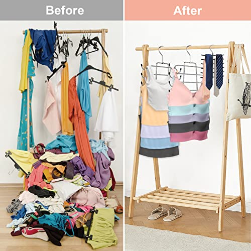 24 Pack Hangers Space Saving Magic Sturdy Closet Hangers + 2 Pcs Tank Top Hangers Space Saving Bra Organizer 360° Rotating Hook Foldable College Dorm Room Essentials Camisoles Bras Belts Silver, Black