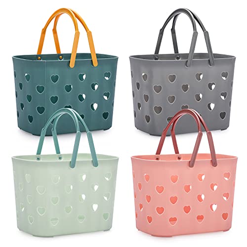 JUXYES Pack of 4 Portable Shower Caddy Basket With Handle, Plastic Shower Caddy Tote for Bathroom College Dorm, Colorful Storage Basket Bin Organizer Shower Tote For Shampoo Conditioner Cosmetics