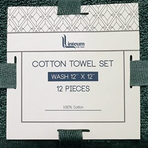 Linteum Textile 12 Piece Face Towel Set, 12x12 Inch, 100% Soft Cotton 16 Single Ring Spun Premium Washcloths Absorbent Durable Luxurious Face Towel (Hunter Green)