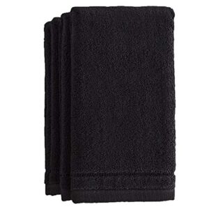 cotton fingertip towels set black - 4 pack - 11 x 18 inches decorative small extra-absorbent and soft terry towel for bathroom - powder room, guest and housewarming gift (black)