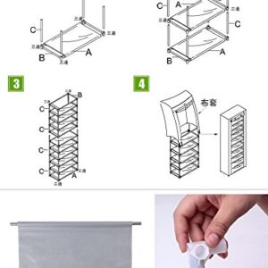 NC 10 Tier Shoe Rack Storage Organizer, 36 Pairs Portable Double Row Shoe Rack Shelf Cabinet Tower for Closet with Nonwoven Fabric Cover (Gray), (58 x 29 x 160)cm