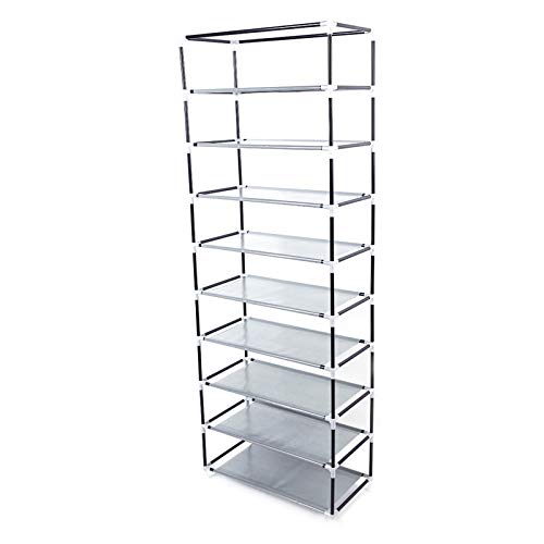 NC 10 Tier Shoe Rack Storage Organizer, 36 Pairs Portable Double Row Shoe Rack Shelf Cabinet Tower for Closet with Nonwoven Fabric Cover (Gray), (58 x 29 x 160)cm