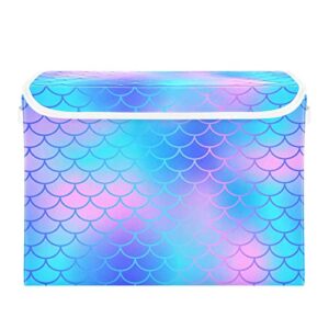 krafig magic fish mermaid scale foldable storage box large cube organizer bins containers baskets with lids handles for closet organization, shelves, clothes, toys