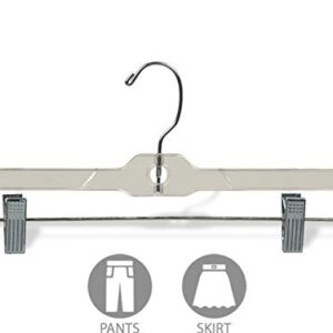 Clear Plastic Kids Bottom Hanger with Adjustable Cushion Clips, Small 12 Inch Pant Hangers with 360 Degree Chrome Swivel Hook (Set of 100)