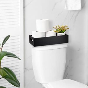 ALELION Black Bathroom Basket - Wooden Toilet Tank Paper Basket with Handle for Organizing - Back of Toilet Storage Organizer for Bathroom Tank Topper Counter - Black Bathroom Decor Box