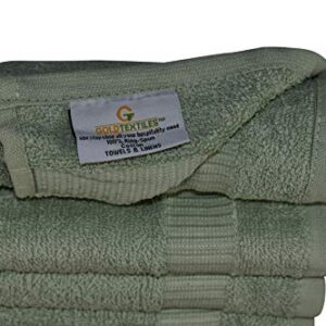 GOLD TEXTILES 100% Cotton Washcloth - 12 Pack | 13x13 inches | Sage Green - Ultra Soft, Highly Absorbent, Long Lasting and Quick Drying - Hotel & Spa Collection Cool Feel Fingertip Towels