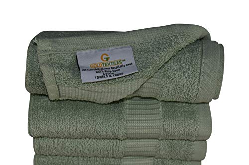 GOLD TEXTILES 100% Cotton Washcloth - 12 Pack | 13x13 inches | Sage Green - Ultra Soft, Highly Absorbent, Long Lasting and Quick Drying - Hotel & Spa Collection Cool Feel Fingertip Towels