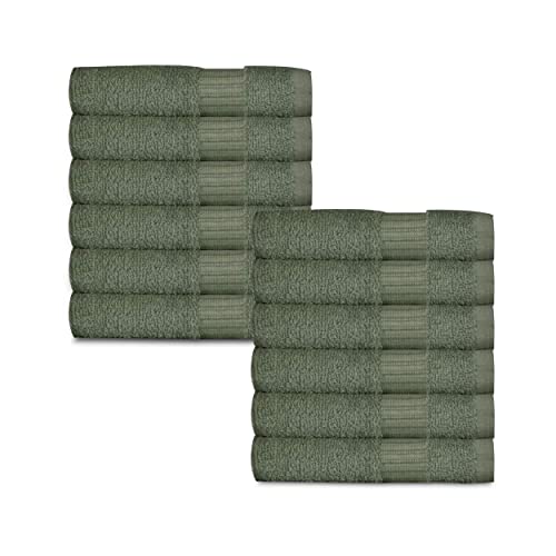 GOLD TEXTILES 100% Cotton Washcloth - 12 Pack | 13x13 inches | Sage Green - Ultra Soft, Highly Absorbent, Long Lasting and Quick Drying - Hotel & Spa Collection Cool Feel Fingertip Towels