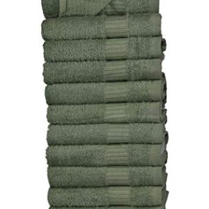 GOLD TEXTILES 100% Cotton Washcloth - 12 Pack | 13x13 inches | Sage Green - Ultra Soft, Highly Absorbent, Long Lasting and Quick Drying - Hotel & Spa Collection Cool Feel Fingertip Towels