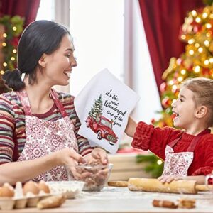 2 Pieces Christmas Red Truck Hand Towels,15.7 x 23.6 Inch, Red Truck Towels for Christmas Waffle Towels Christmas Kitchen Dish Towels for Christmas Holidays Baking Kitchen Bathroom Bar Decorations