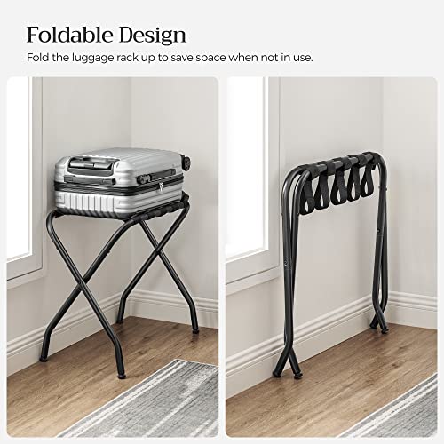 SONGMICS Luggage Rack, Suitcase Stand, Steel Frame, Foldable for Guest Room, Hotel, Bedroom, Black URLR001B01