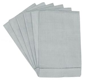 cleverdelights gray hemstitched hand towels - 6 pack - 14" x 22" - 55/45 linen cotton blend