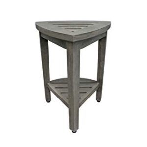 CoastalVogue Flexi Corner Teak Shower Corner Stool Wood Corner Shower Seat Spa Bench with Shelf, 15" Corner Shower Foot Stool in Antique Gray Finish