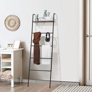 YBING Blanket Ladder 5 Layer Wall-Leaning Ladder Rack with Shelf Decorative Ladder Shelf Metal Leaning Towel Ladder Rack for Blankets or Towels for Living Room Bathroom Rustic Black