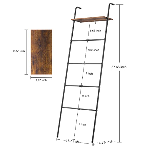 YBING Blanket Ladder 5 Layer Wall-Leaning Ladder Rack with Shelf Decorative Ladder Shelf Metal Leaning Towel Ladder Rack for Blankets or Towels for Living Room Bathroom Rustic Black