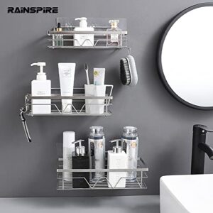 Rainspire Adhesive Shower Caddy, Large Capacity Self Adhesive Shower Shelves for Inside Shower, Shower Rack Shower Shelf for Inside Shower Stainless Steel Bathroom Shower Organizer, Large, Silver